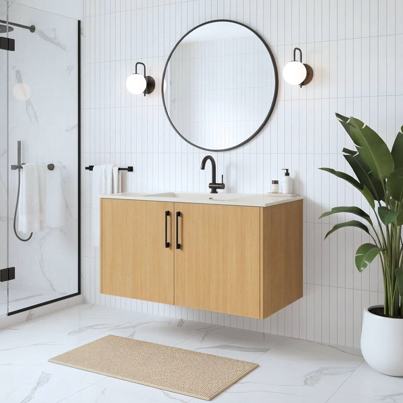 Cutler FV BK NATURA36 Bekka 36" Wall Mount Single Sink Cultured Marble Top Modern Bathroom Vanity - Natura