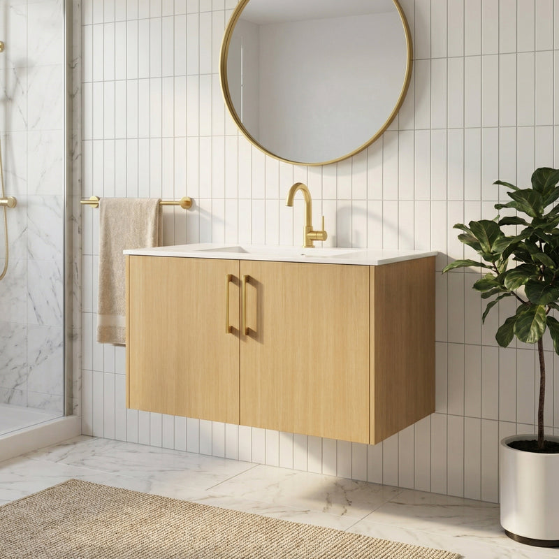 Cutler FV BK NATURA36 Bekka 36" Wall Mount Single Sink Cultured Marble Top Modern Bathroom Vanity - Natura
