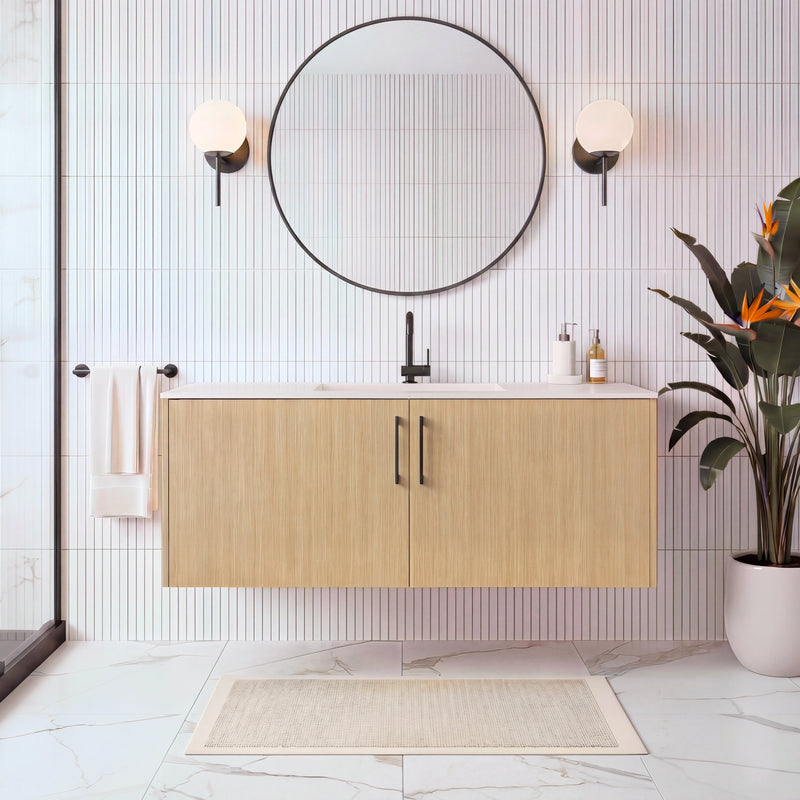 Cutler FV BK NATURA48 Bekka 48" Wall Mount Single Sink Cultured Marble Top Modern Bathroom Vanity - Natura
