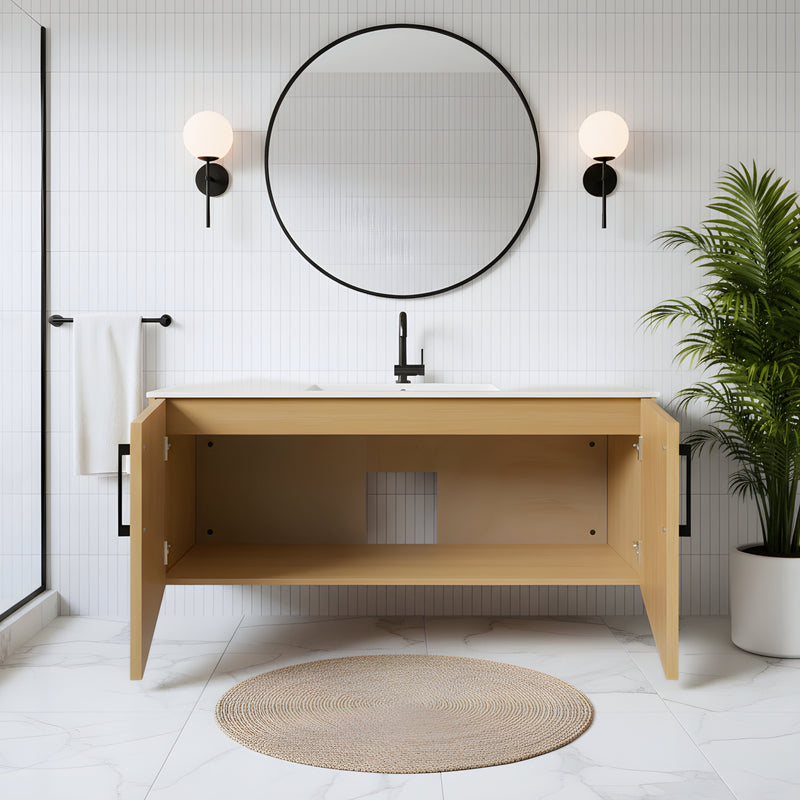 Cutler FV BK NATURA48 Bekka 48" Wall Mount Single Sink Cultured Marble Top Modern Bathroom Vanity - Natura