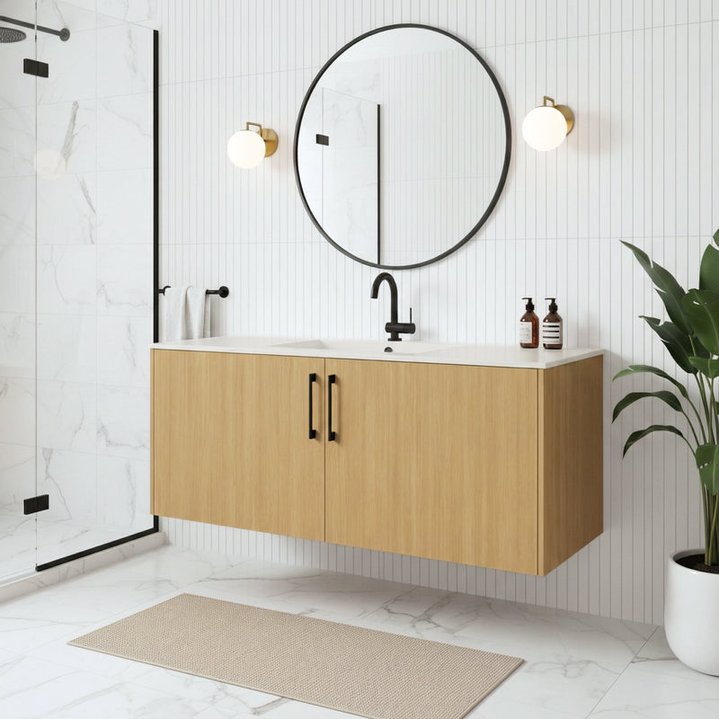 Cutler FV BK NATURA48 Bekka 48" Wall Mount Single Sink Cultured Marble Top Modern Bathroom Vanity - Natura