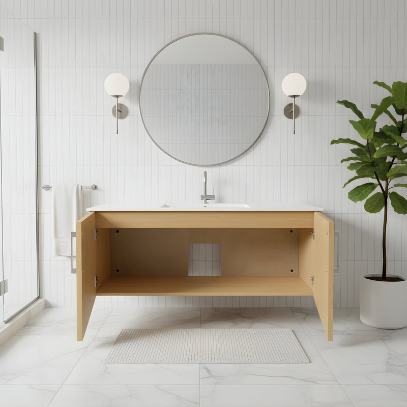 Cutler FV BK NATURA48 Bekka 48" Wall Mount Single Sink Cultured Marble Top Modern Bathroom Vanity - Natura