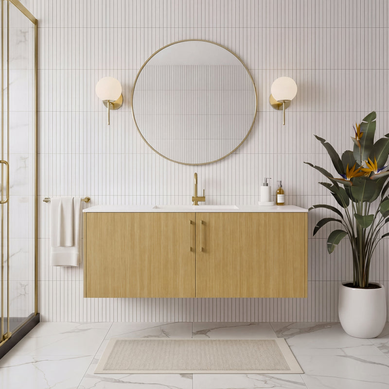Cutler FV BK NATURA48 Bekka 48" Wall Mount Single Sink Cultured Marble Top Modern Bathroom Vanity - Natura