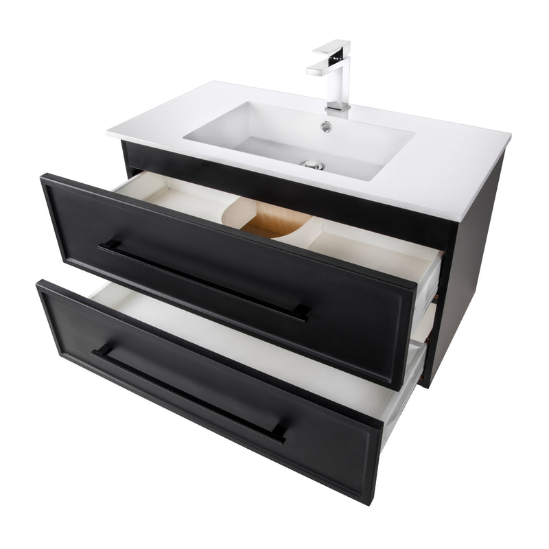 Cutler FV BLACK30MS Milano 30" Single Sink Wall Mount Cultured Marble Top Shaker Vanity - Black