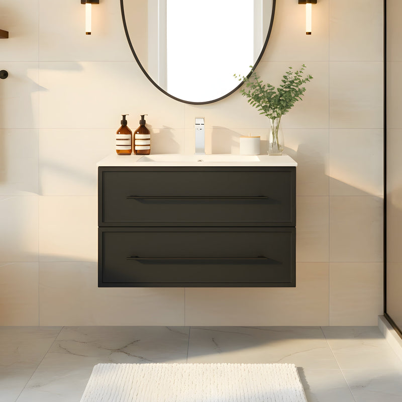 Cutler FV BLACK30MS Milano 30" Single Sink Wall Mount Cultured Marble Top Shaker Vanity - Black