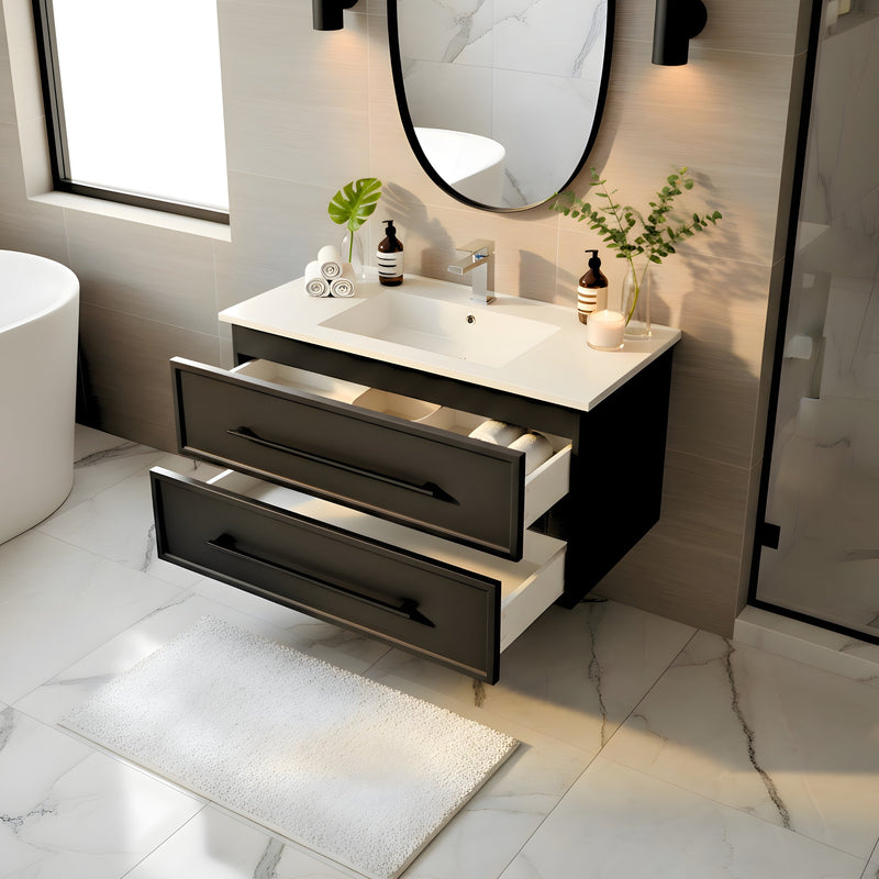 Cutler FV BLACK30MS Milano 30" Single Sink Wall Mount Cultured Marble Top Shaker Vanity - Black