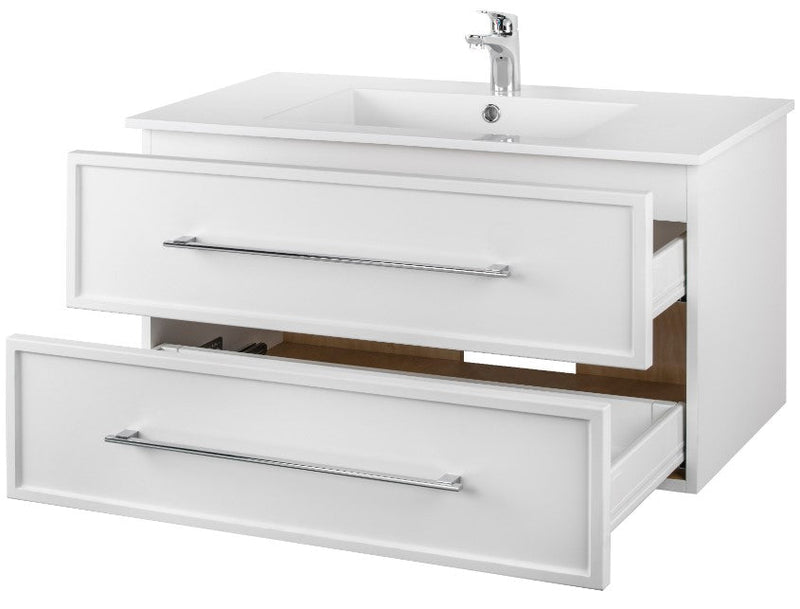 Cutler FV WHITE36MS Milano 36" Single Sink Wall Mount Cultured Marble Top Shaker Vanity - White