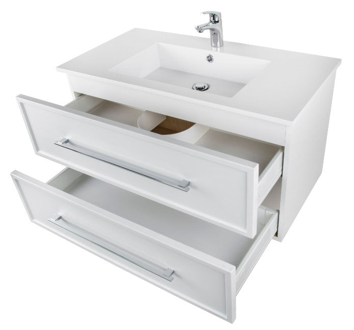 Cutler FV WHITE36MS Milano 36" Single Sink Wall Mount Cultured Marble Top Shaker Vanity - White