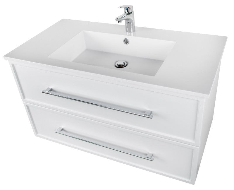 Cutler FV WHITE36MS Milano 36" Single Sink Wall Mount Cultured Marble Top Shaker Vanity - White
