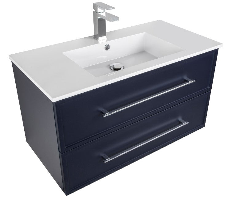 Cutler FV BLUE36MS Milano 36" Single Sink Wall Mount Cultured Marble Top Shaker Vanity - Blue
