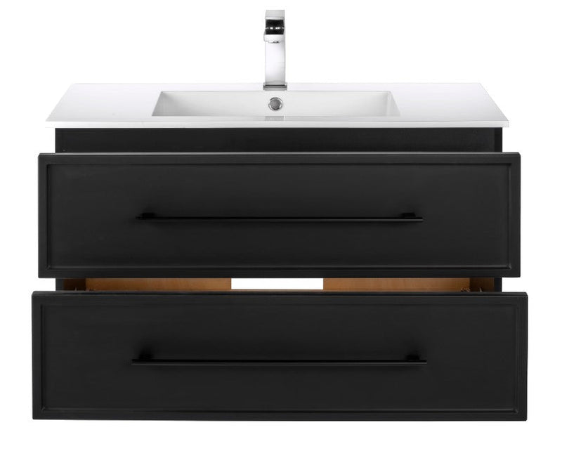 Cutler FV BLACK36MS Milano 36" Single Sink Wall Mount Cultured Marble Top Shaker Vanity - Black