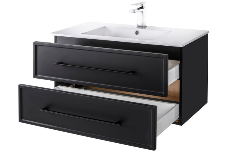 Cutler FV BLACK36MS Milano 36" Single Sink Wall Mount Cultured Marble Top Shaker Vanity - Black