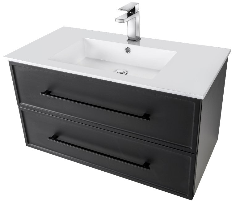 Cutler FV BLACK36MS Milano 36" Single Sink Wall Mount Cultured Marble Top Shaker Vanity - Black