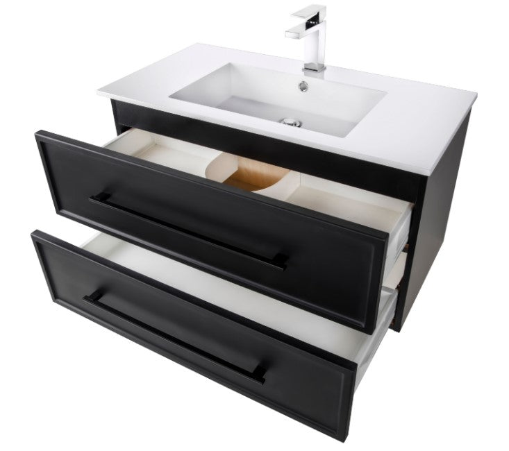 Cutler FV BLACK36MS Milano 36" Single Sink Wall Mount Cultured Marble Top Shaker Vanity - Black