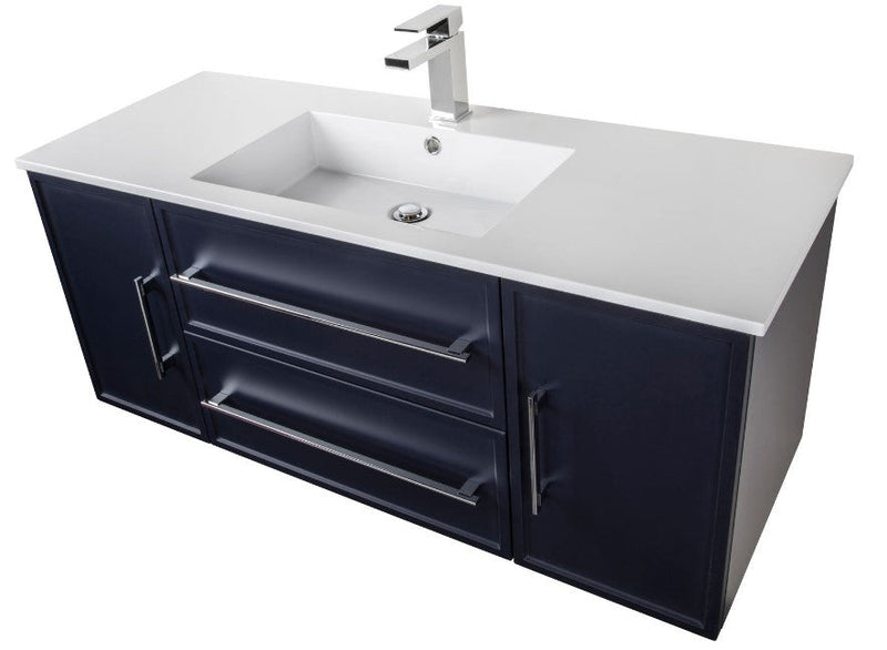 Cutler FV BLUE48MS Milano 48" Single Sink Wall Mount Cultured Marble Top Shaker Vanity - Blue