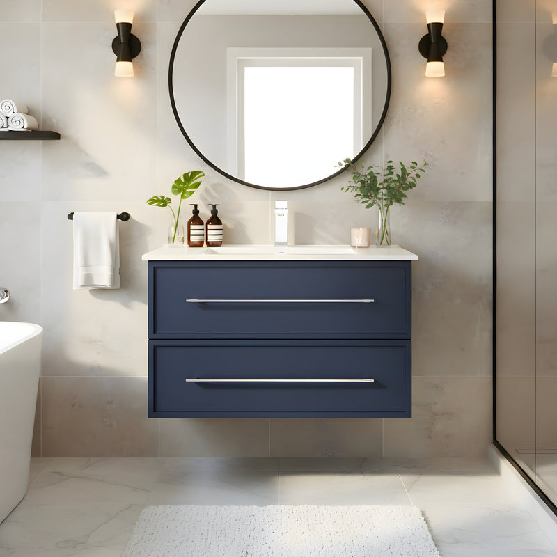 Cutler FV BLUE30MS Milano 30" Single Sink Wall Mount Cultured Marble Top Shaker Vanity - Blue