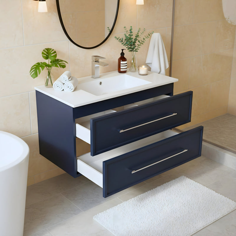 Cutler FV BLUE30MS Milano 30" Single Sink Wall Mount Cultured Marble Top Shaker Vanity - Blue