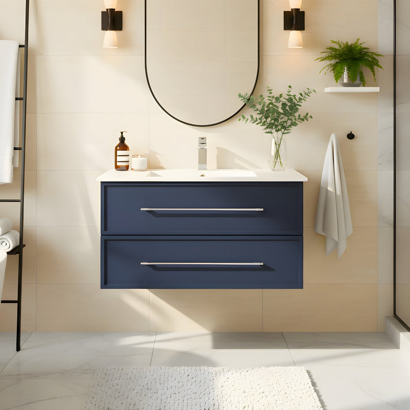 Cutler FV BLUE36MS Milano 36" Single Sink Wall Mount Cultured Marble Top Shaker Vanity - Blue