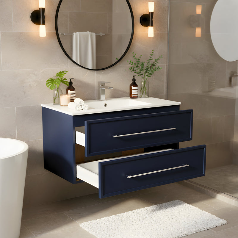 Cutler FV BLUE36MS Milano 36" Single Sink Wall Mount Cultured Marble Top Shaker Vanity - Blue