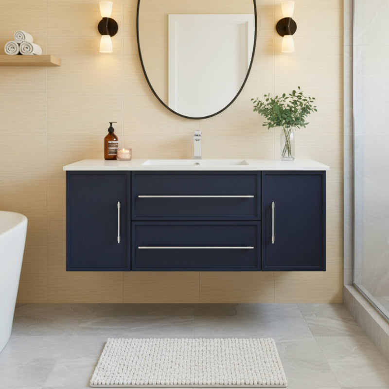 Cutler FV BLUE48MS Milano 48" Single Sink Wall Mount Cultured Marble Top Shaker Vanity - Blue