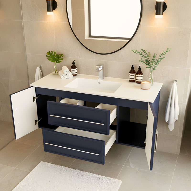 Cutler FV BLUE48MS Milano 48" Single Sink Wall Mount Cultured Marble Top Shaker Vanity - Blue