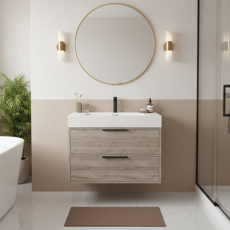 Cutler FV SILK30 Savoy 30" Single Sink Wall Mounted Cultured Marble Top Bathroom Vanity - Silk