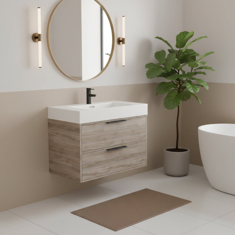Cutler FV SILK30 Savoy 30" Single Sink Wall Mounted Cultured Marble Top Bathroom Vanity - Silk