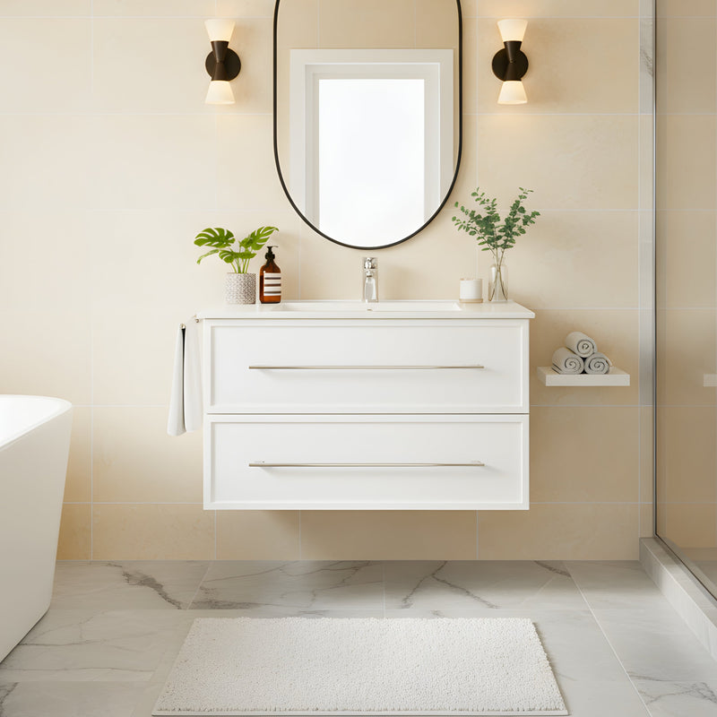 Cutler FV WHITE30MS Milano 30" Single Sink Wall Mount Cultured Marble Top Shaker Vanity - White