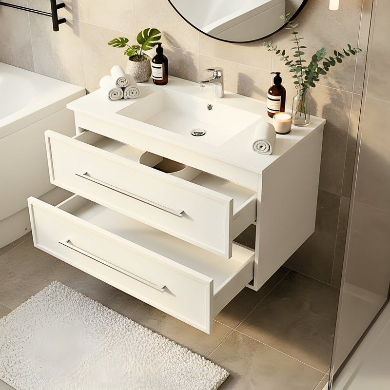 Cutler FV WHITE30MS Milano 30" Single Sink Wall Mount Cultured Marble Top Shaker Vanity - White