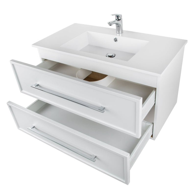 Cutler FV WHITE30MS Milano 30" Single Sink Wall Mount Cultured Marble Top Shaker Vanity - White