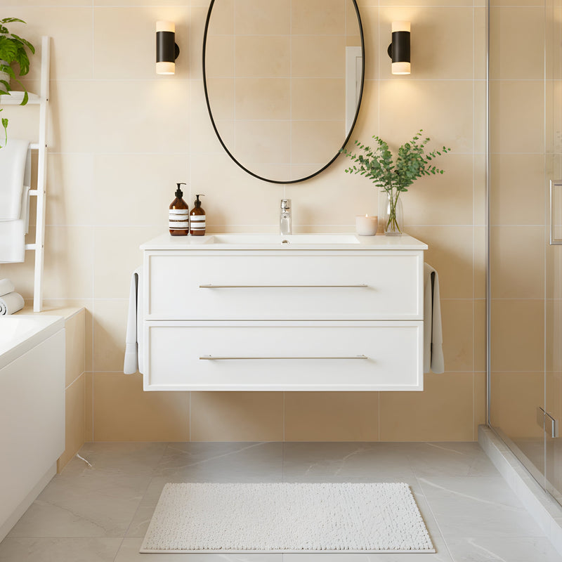 Cutler FV WHITE36MS Milano 36" Single Sink Wall Mount Cultured Marble Top Shaker Vanity - White