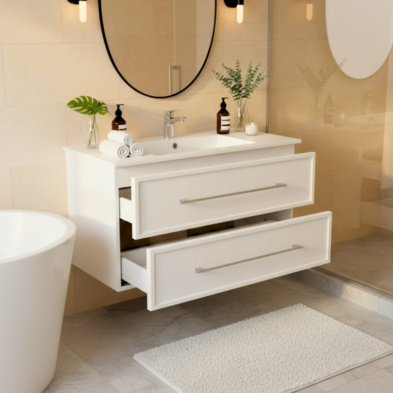 Cutler FV WHITE36MS Milano 36" Single Sink Wall Mount Cultured Marble Top Shaker Vanity - White
