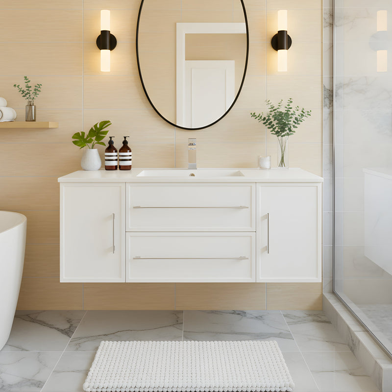 Cutler FV WHITE48MS Milano 48" Single Sink Wall Mount Cultured Marble Top Shaker Vanity - White