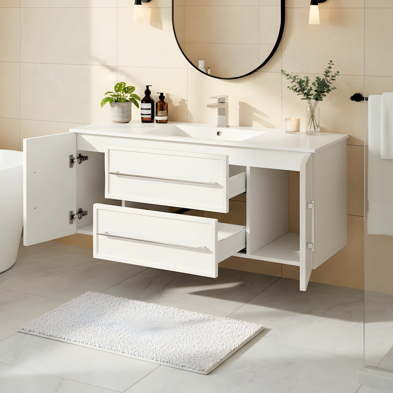 Cutler FV WHITE48MS Milano 48" Single Sink Wall Mount Cultured Marble Top Shaker Vanity - White