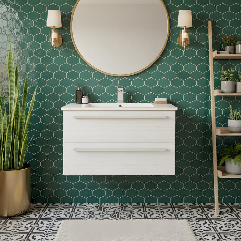 Cutler FV W/CHOCOLATE30 Silhouette 30" Single Sink Wall Mount Cultured Marble Top Bathroom Vanity - White Chocolate