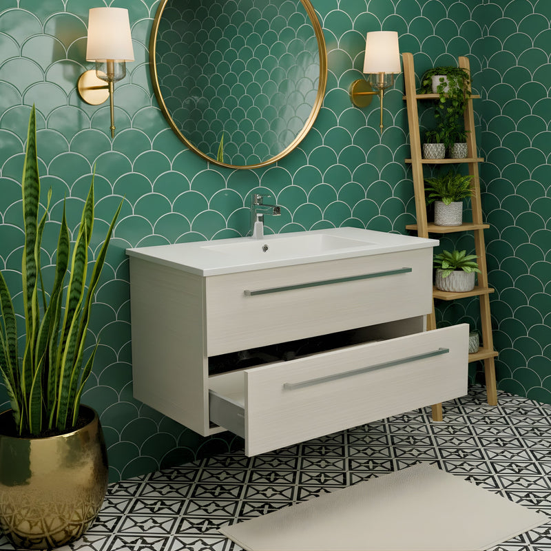 Cutler FV W/CHOCOLATE30 Silhouette 30" Single Sink Wall Mount Cultured Marble Top Bathroom Vanity - White Chocolate