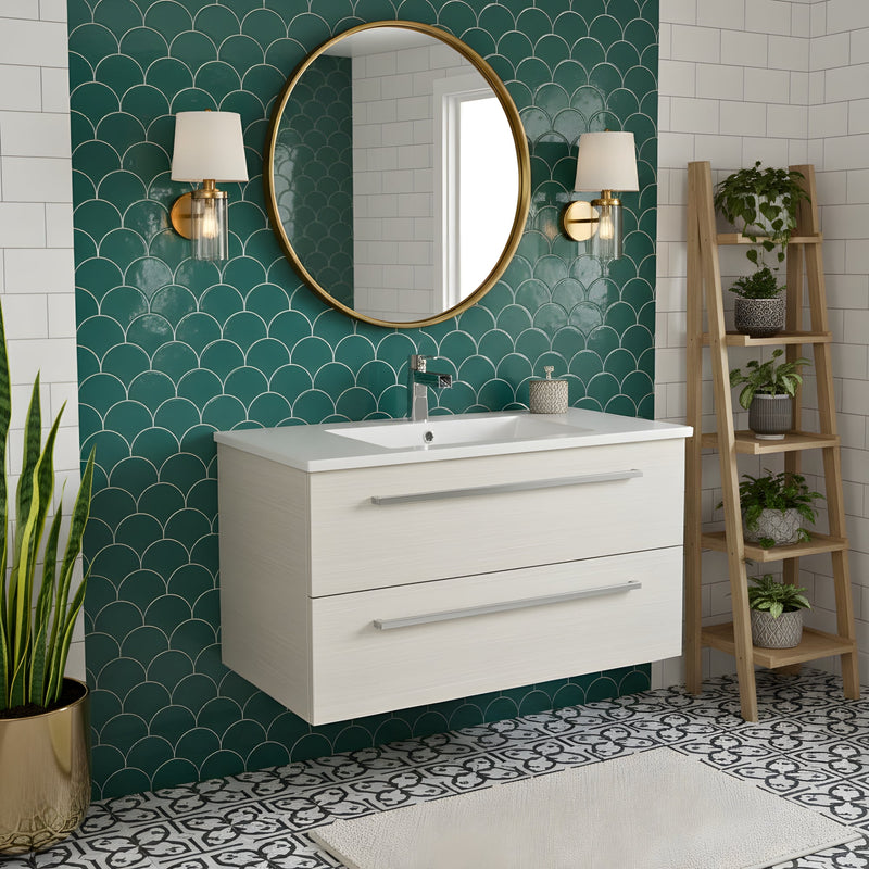 Cutler FV W/CHOCOLATE30 Silhouette 30" Single Sink Wall Mount Cultured Marble Top Bathroom Vanity - White Chocolate