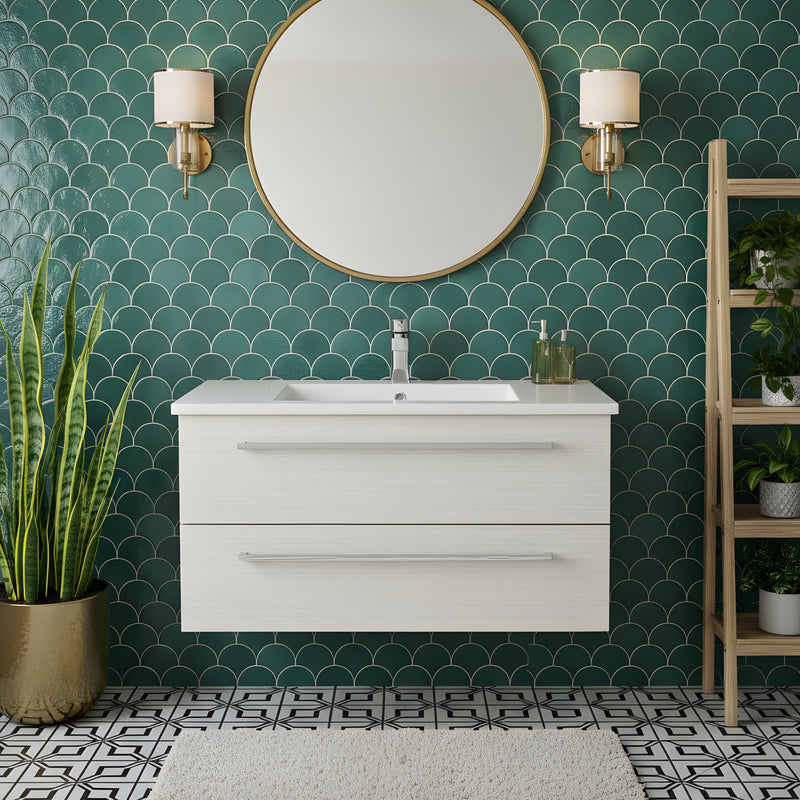 Cutler FV W/CHOCOLATE36 Silhouette 36" Single Sink Wall Mount Cultured Marble Top Bathroom Vanity - White Chocolate