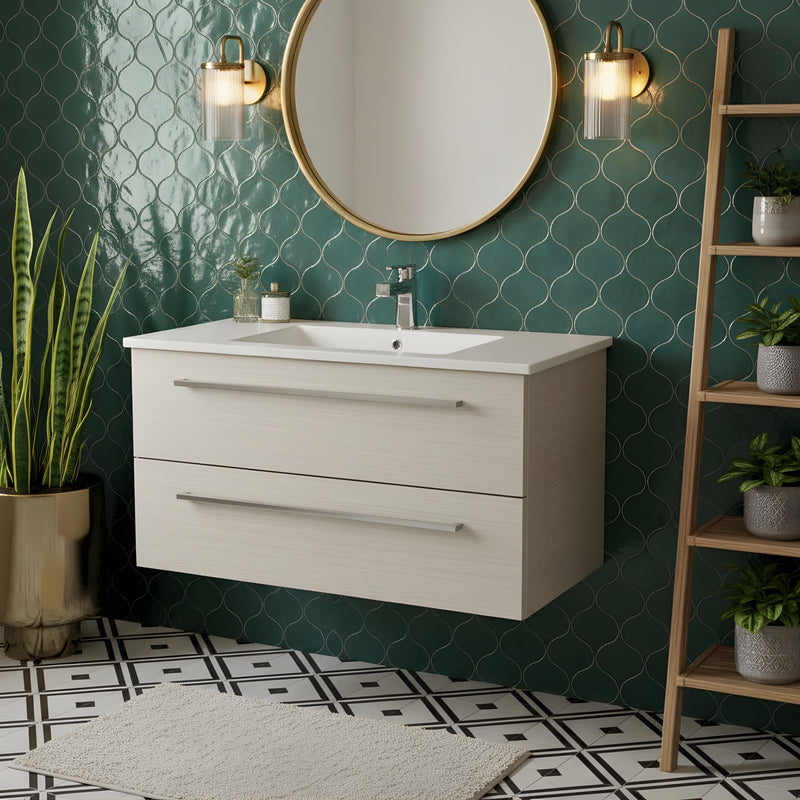Cutler FV W/CHOCOLATE36 Silhouette 36" Single Sink Wall Mount Cultured Marble Top Bathroom Vanity - White Chocolate