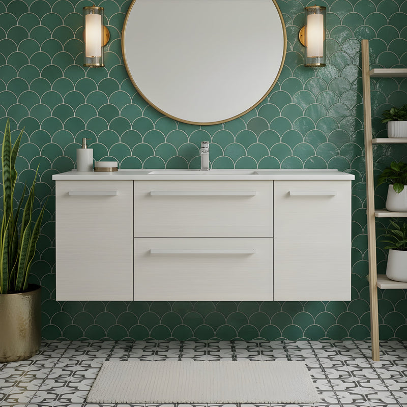 Cutler FV W/CHOCOLATE48 Silhouette 48" Single Sink Wall Mount Cultured Marble Top Bathroom Vanity - White Chocolate