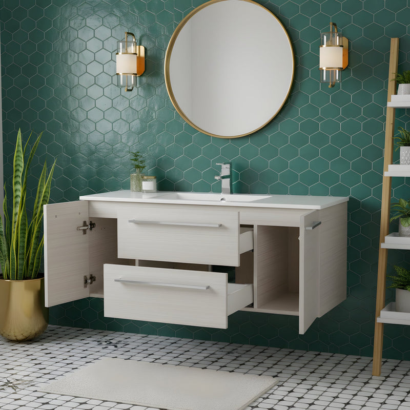 Cutler FV W/CHOCOLATE48 Silhouette 48" Single Sink Wall Mount Cultured Marble Top Bathroom Vanity - White Chocolate