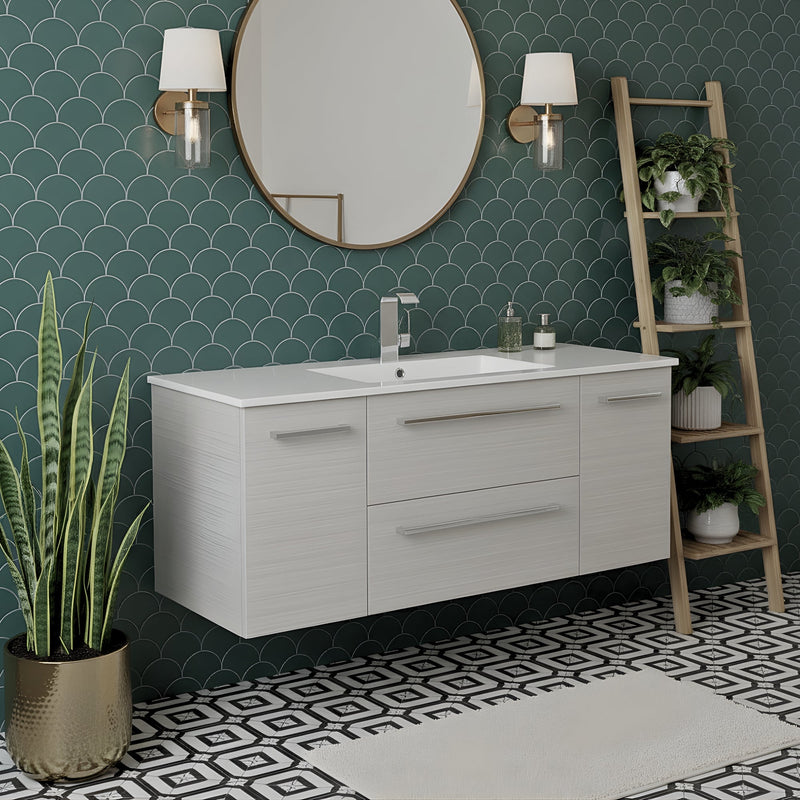 Cutler FV W/CHOCOLATE48 Silhouette 48" Single Sink Wall Mount Cultured Marble Top Bathroom Vanity - White Chocolate