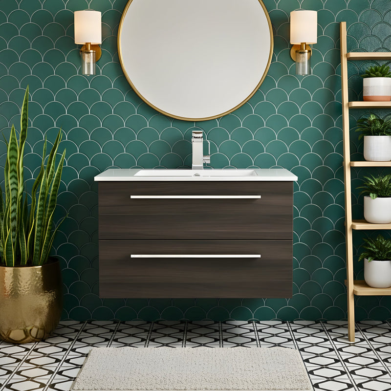 Cutler FV ZAMBUKKA30 Silhouette 30" Single Sink Wall Mount Cultured Marble Top Bathroom Vanity - Zambukka