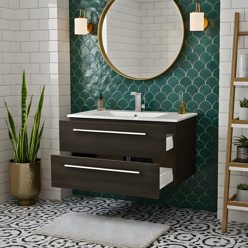 Cutler FV ZAMBUKKA30 Silhouette 30" Single Sink Wall Mount Cultured Marble Top Bathroom Vanity - Zambukka