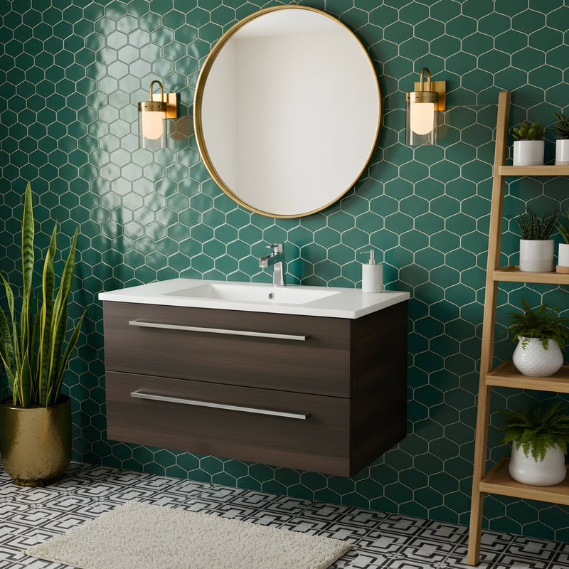 Cutler FV ZAMBUKKA30 Silhouette 30" Single Sink Wall Mount Cultured Marble Top Bathroom Vanity - Zambukka