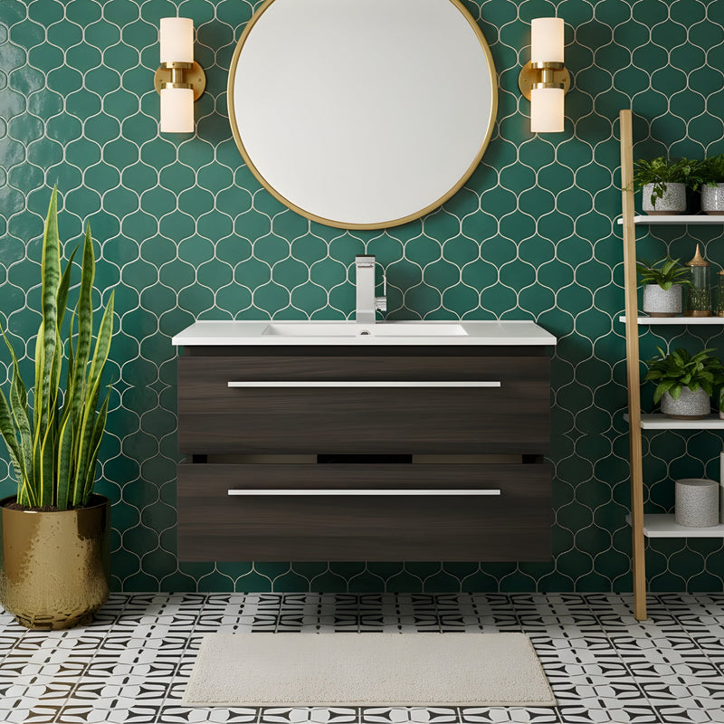 Cutler FV ZAMBUKKA36 Silhouette 36" Single Sink Wall Mount Cultured Marble Top Bathroom Vanity - Zambukka