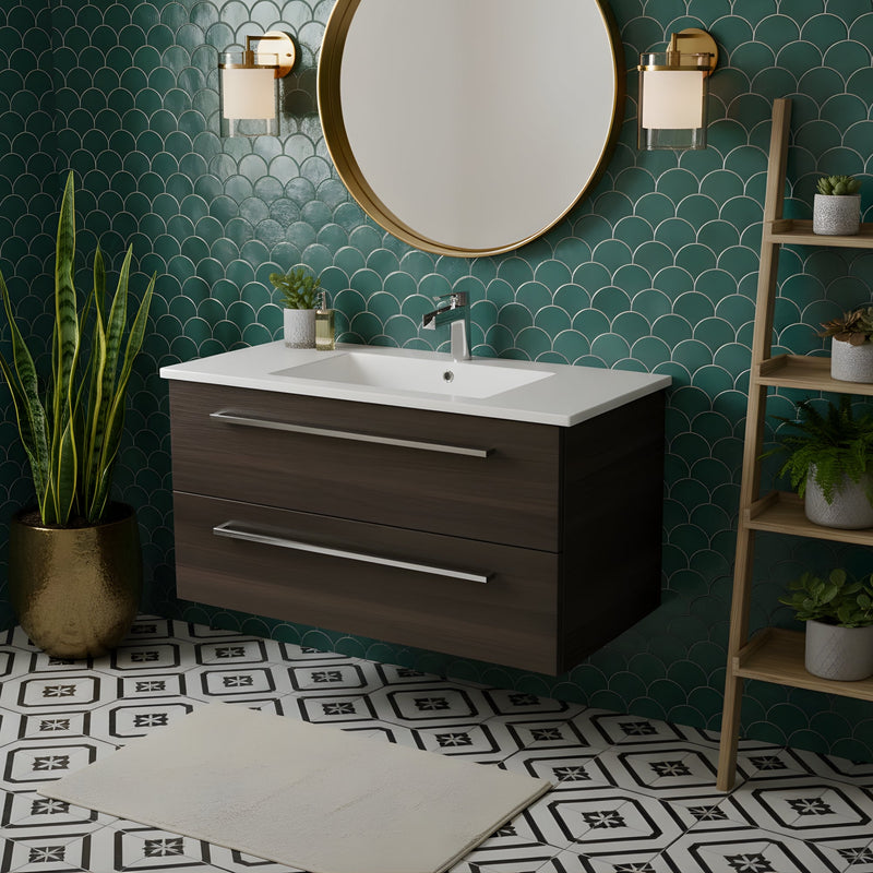 Cutler FV ZAMBUKKA36 Silhouette 36" Single Sink Wall Mount Cultured Marble Top Bathroom Vanity - Zambukka