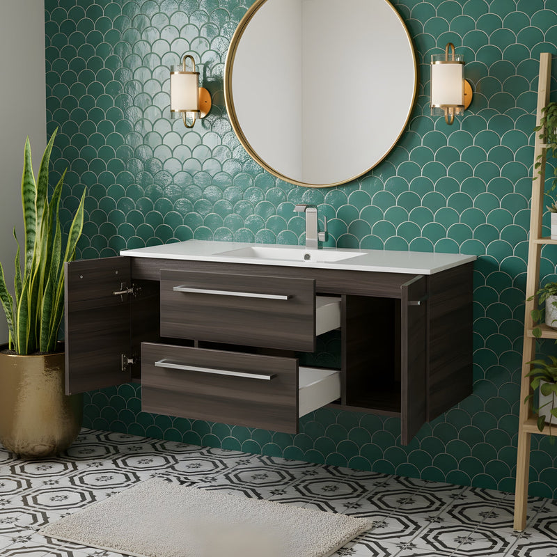 Cutler FV ZAMBUKKA48 Silhouette 48" Single Sink Wall Mount Cultured Marble Top Bathroom Vanity - Zambukka