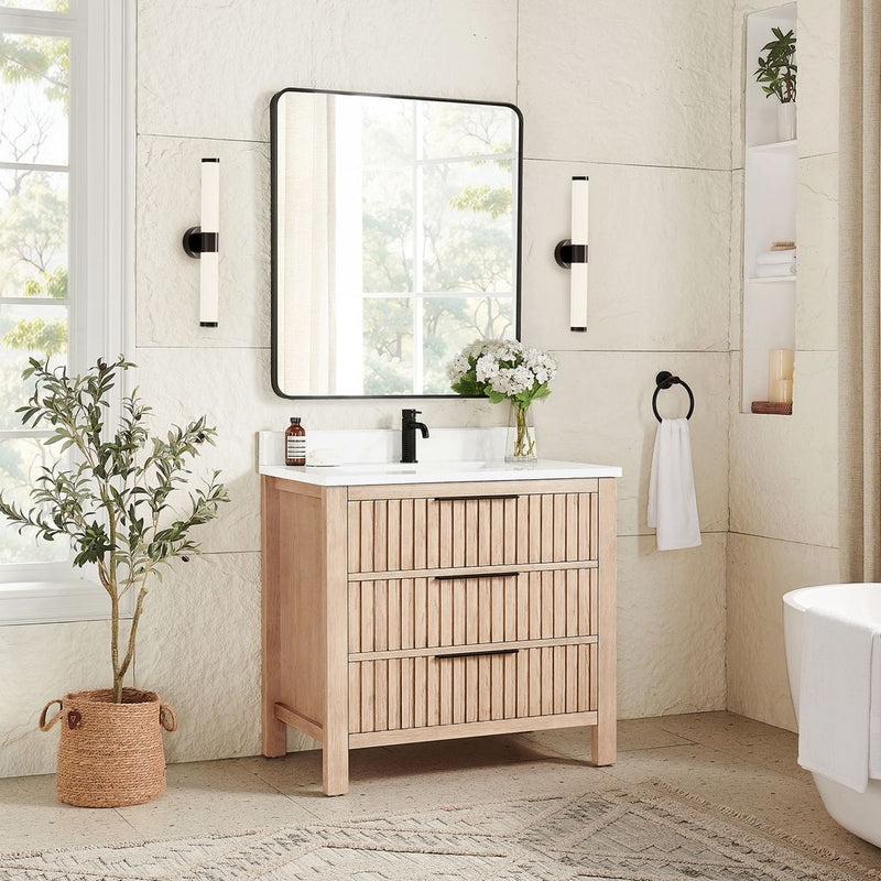 Vinnova 704236-AN-GW Shenzhen 36" Single Sink Bath Vanity in Aged Natural Oak