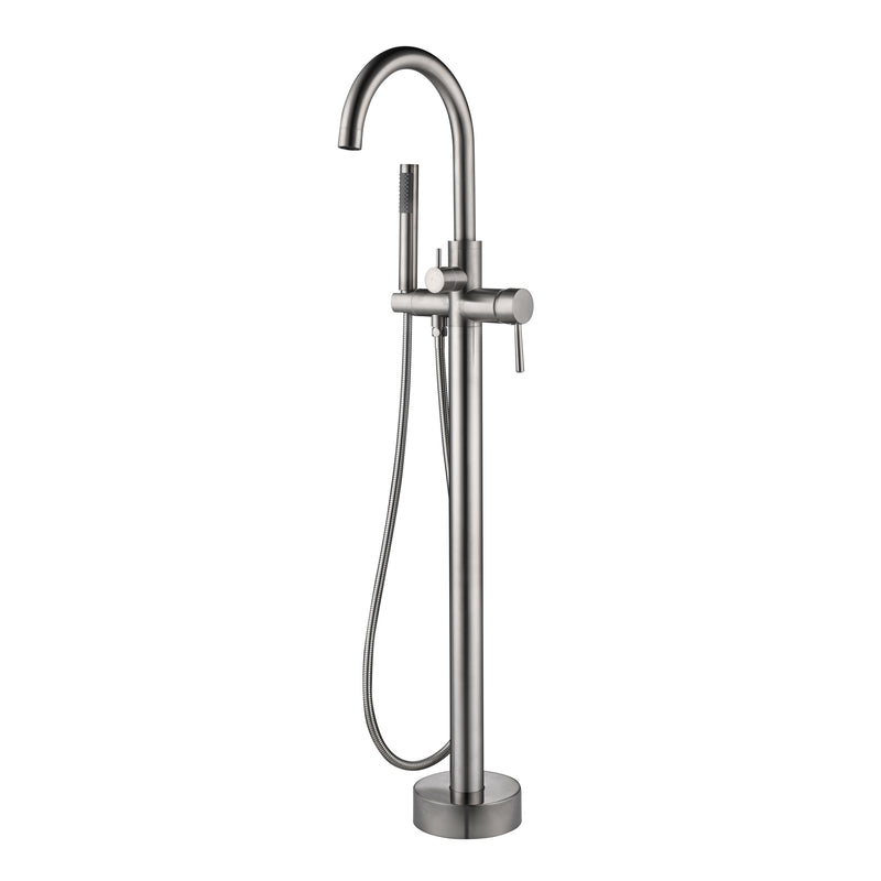 PULSE ShowerSpas 3021-FSTF-BN Highflow Freestanding Tub Filler with Swivel Spout and Handshower in Brushed Nickel